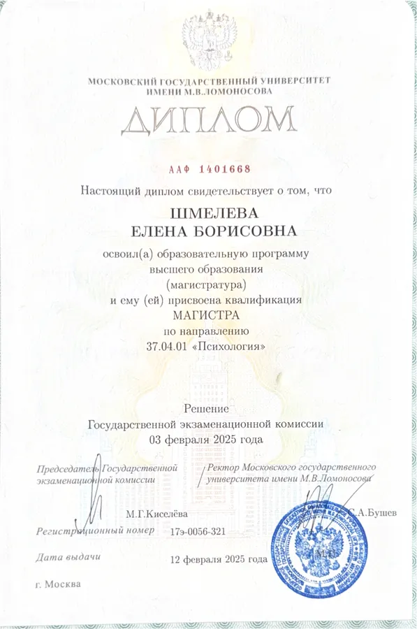 Диплом магистра МГУ